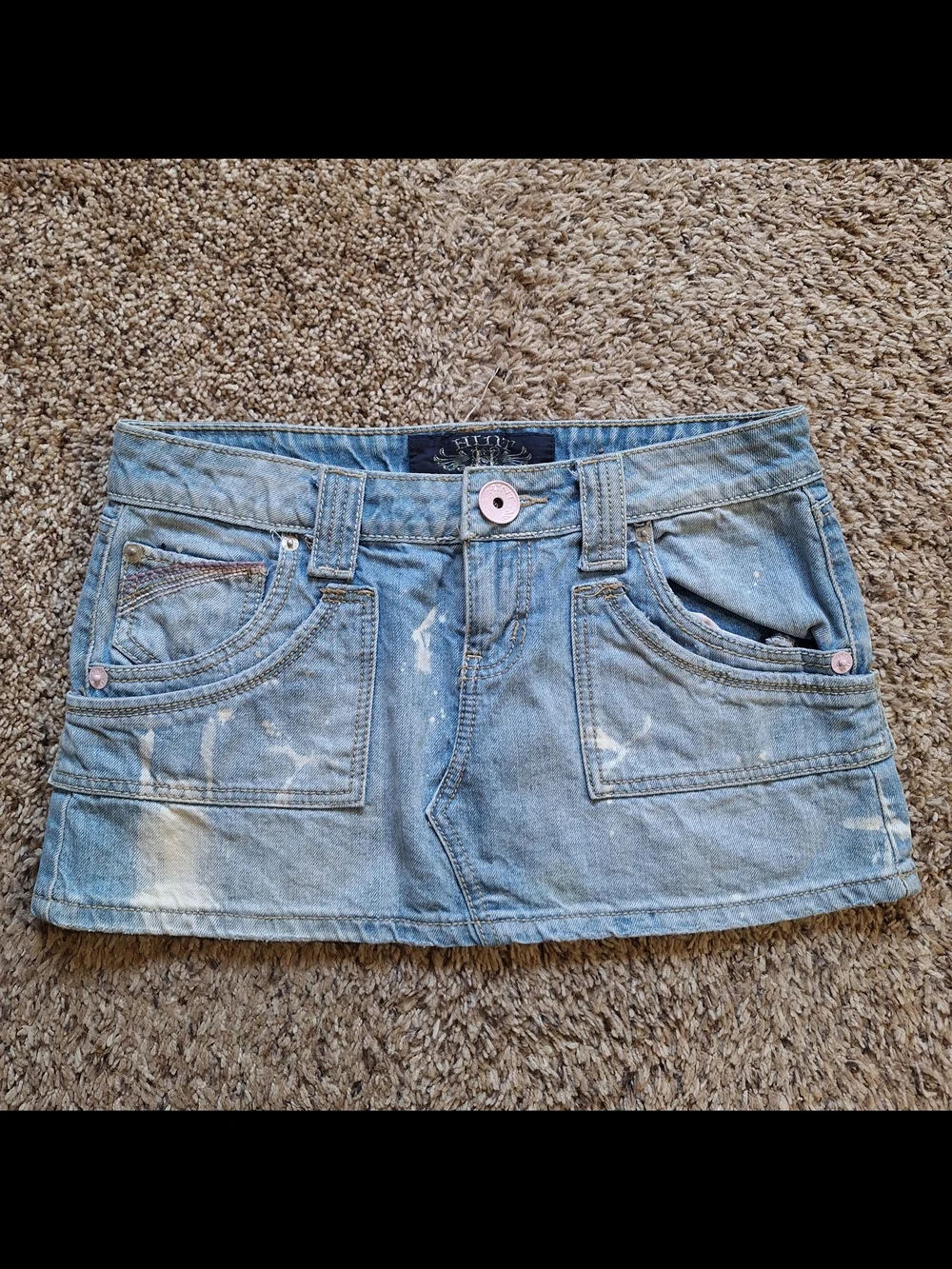 Vintage Y2K Hint Jeans Paint Splatter Denim Low Rise Micro Mini Skirt Size 5